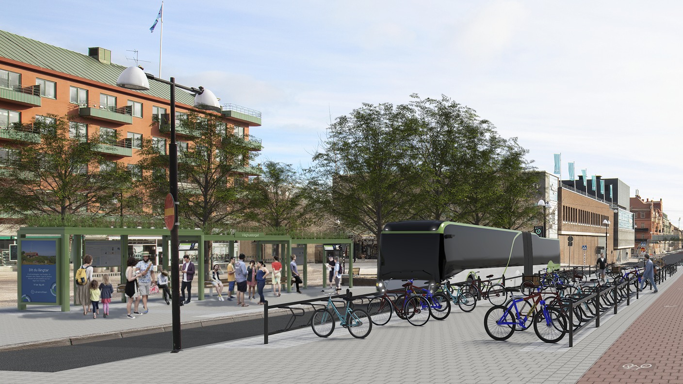 Illustration &ouml;ver hur V&aring;ghustorget kommer se ut n&auml;r arbetet &auml;r f&auml;rdigt: Foto: &Ouml;rebro kommun
